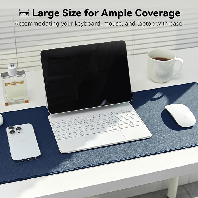 Reniteco Waterproof Large Gaming Mouse Pad with Durable Stitched Edges, Non-Slip Rubber Base, Grainy Jacquard Mouse Mat Desk Pad for Home Office Gaming, 35.4''x15.7''x0.12'', Matte Navy Blue