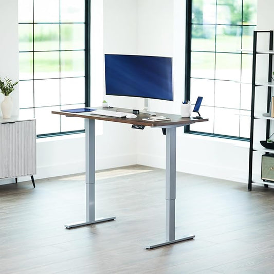 VIVO Electric 55 x 28 in Standing Desk, Memory Height Adjustment, 1B Series, Holds 220 lbs, One-Piece Rustic Vintage Brown Top, Gray Frame, DESK-KIT-1G55N