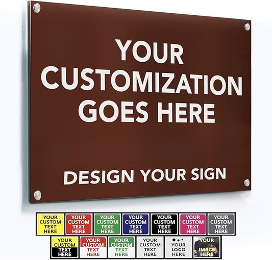 Custom Metal Signs, Personalized Aluminum, Business Safety Signs, Waterproof Outdoor, White Aluminum (Brown Background, 42x28 In)