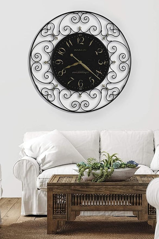 Hekman Furniture Joline Wall Clock – Elegant Oversized Decorative Analog Clock Striking Black Iron Finish Quartz Movement, Perfect for Room Decor, Bedroom, Office, Kitchen & Outdoor Spaces