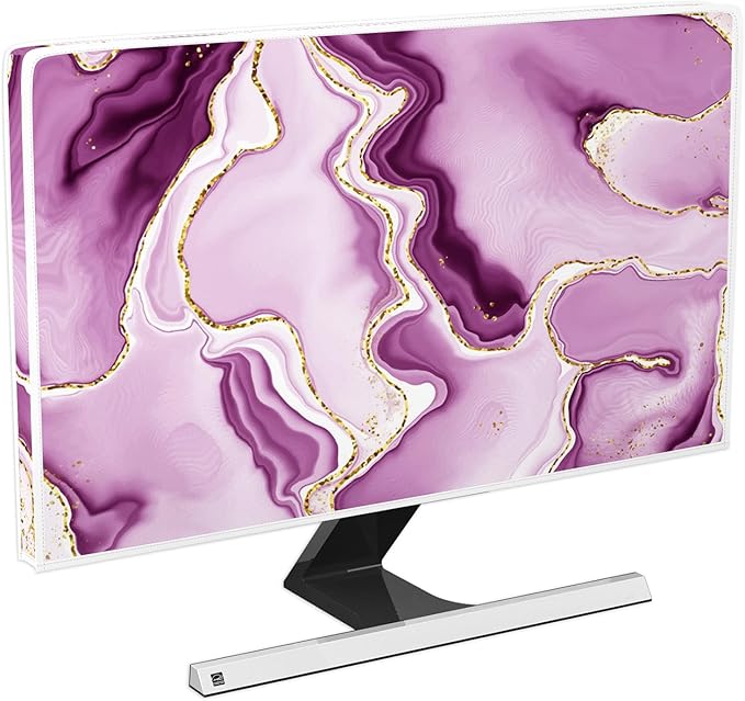 Baocicco Violet Gold Marble Waterproof Weatherproof and Dust-Proof TV Screen Cover 45, 46, 47, 48 Inch for Home Office Creative TV Covers for TVs Screen Anti-Static Dustproof Protective