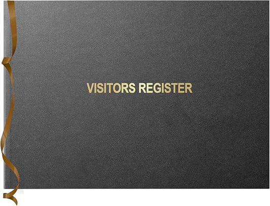 Officewerks Visitors Register & Guest Book, 120 Pages, 8 7/8" X 7", Black Hardbound Cover, Durable Smyth Sewn Binding