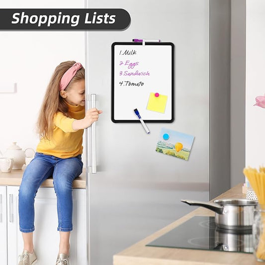 VUSIGN Small White Board Dry Erase, 11''x14'' Magnetic Dry Erase Board, Mini Whiteboard with Markers for Students, Fridge, Wall, Locker, Black