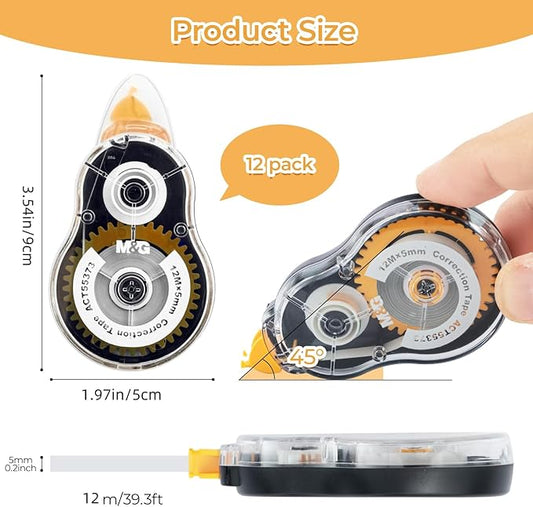 M&G 39.3 Feet Correction Tape, 12 Pack Correction Tape, Easy to Use Applicator for Instant Corrections,Office Products, Total 472FT/144M