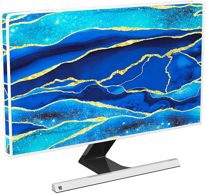 Baocicco Royal Blue Marble Waterproof TV Cover 37, 38, 39 Inch Creative Design Monitor Accessories Laptop TV LCD Screen Television Decoration for Tablet LED LCD OLED TVs Decorations