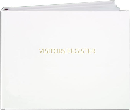 BookFactory Visitor Log Book/Visitor Register/Visitor Sign-in Book - 120 Pages, 8 7/8'' x 7'' - White Bonded Leather Cover, Section Sewn Hardbound (Made in USA)