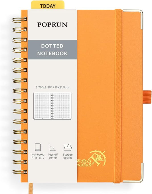 POPRUN Spiral Dotted Journal Notebook — A5, Orange