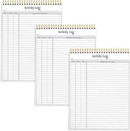 Better Office Products Activity Log Notepad, 8.5" x 11", Planning Note Pad, 50 Sheets, Double-Wire Spiral, Daily Time Tracking Productivity Checklist Organizer (3 Pack)
