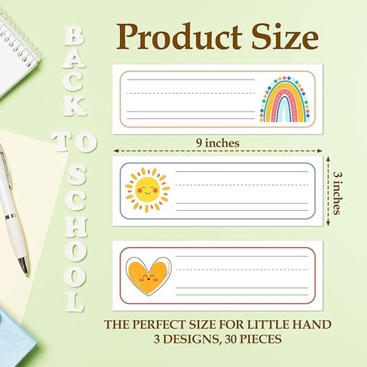 30 Name Tags for Classroom Cubbies, 3x9 in Rainbow Sunshine Name Plates for Desks, Classroom Must Haves for Teachers Elementary - A03