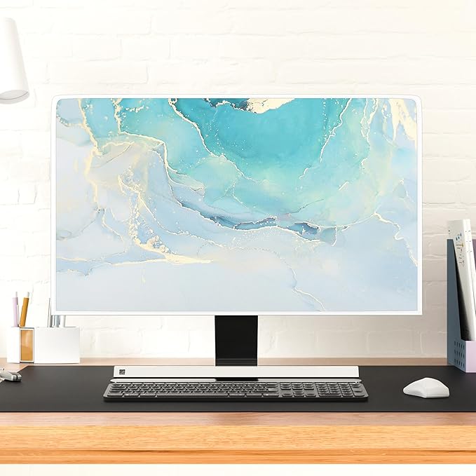 Baocicco Blue Green Marble TV Display Screen Cover 58, 59, 60 Inch Creative Anti-Static Dustproof Monitor Accessories Laptop LCD Cover Modern Screen Television Decoration for LED LCD OLED TVs