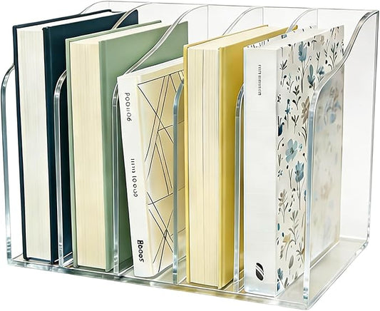 Acrylic Desk Organizer 5 Vertical Compartments Office Organization Clear Magazine Holder,Office Home Classroom File Organizer for Desk