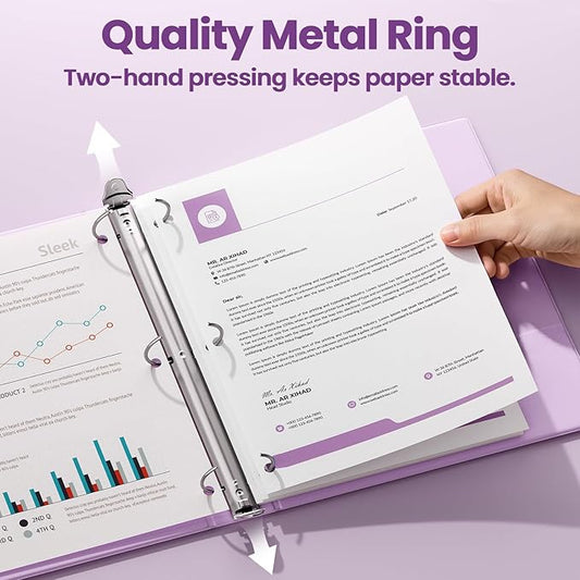 SUNEE 3 Ring Binder 2 Inch 1 Pack, Clear View Binder Three Ring PVC-Free (Fit 8.5x11 Inches) for School or Office Supplies, Purple