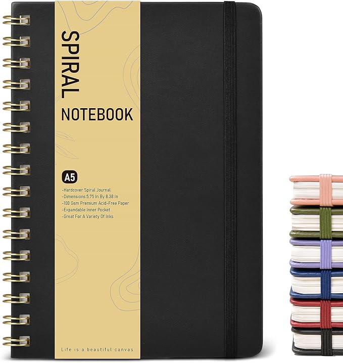 Office Prime Graph Spiral Notebook — A5, 5.75×8.38 in, 150 Pages, Black