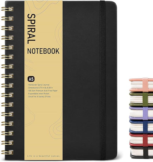 Office Prime Graph Spiral Notebook — A5, 5.75×8.38 in, 150 Pages, Black