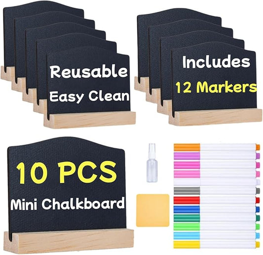 10 Pcs Reusable Mini Chalkboard Signs with Easel Stand for Food Labels, Double-Sided Use Message Board Signs, Weddings Place Cards, Birthday Parties, Table Numbers, Plants, Special Event Decorations
