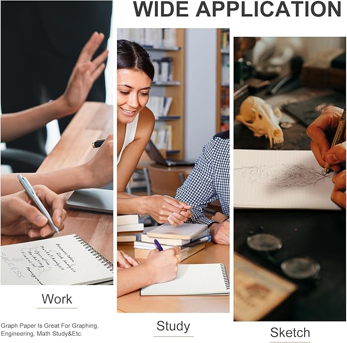 Engrowtic 8 Pack Graph Paper Spiral Notepad A5 Top Wirebound Notepad Grid Notebook Steno Pads Memo Notebook Grid Paper 140 Pages for Writing Sketching Drawing Office Supplies (Black)