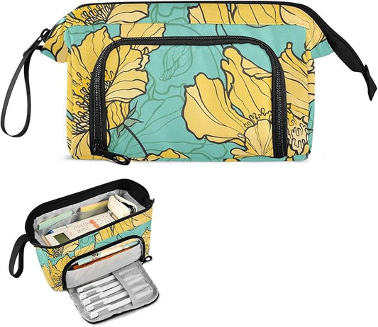 Bolaz Big Capacity Pencil Pen Case Pouch Bag School College Office Organizer for Teens Girls Adults Student-Yellow Flower Pattern