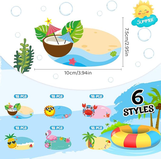 Henoyso 108 Pcs Summer Desk Name Tags for Classroom Hawaaii Beach Classroom Decor Locker Name Tags for Kindergarten, Preschool, 1st, 2nd & 3rd Grade Teacher Nameplates for Student