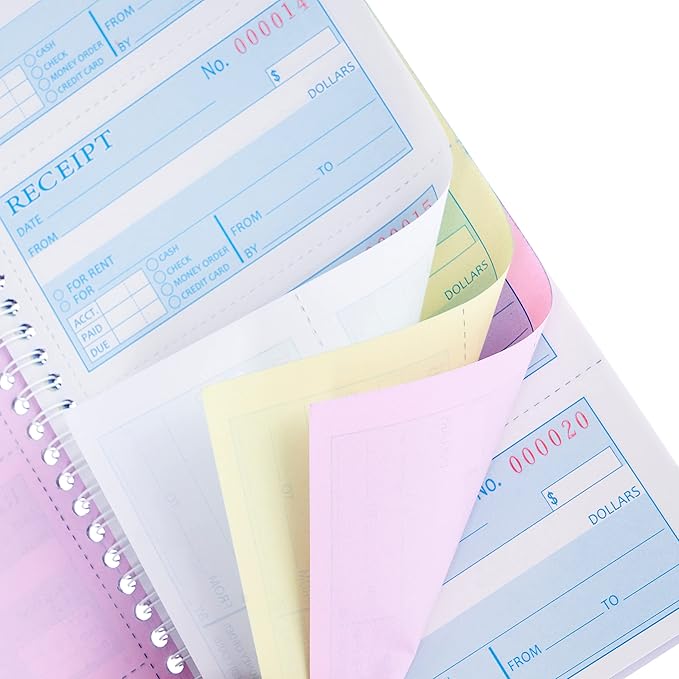 2 Packs Receipt Book with Carbon Copies,Money and Rent Receipt Book,3-Part Carbonless,5.31" x 11.22",100 Sets per Book