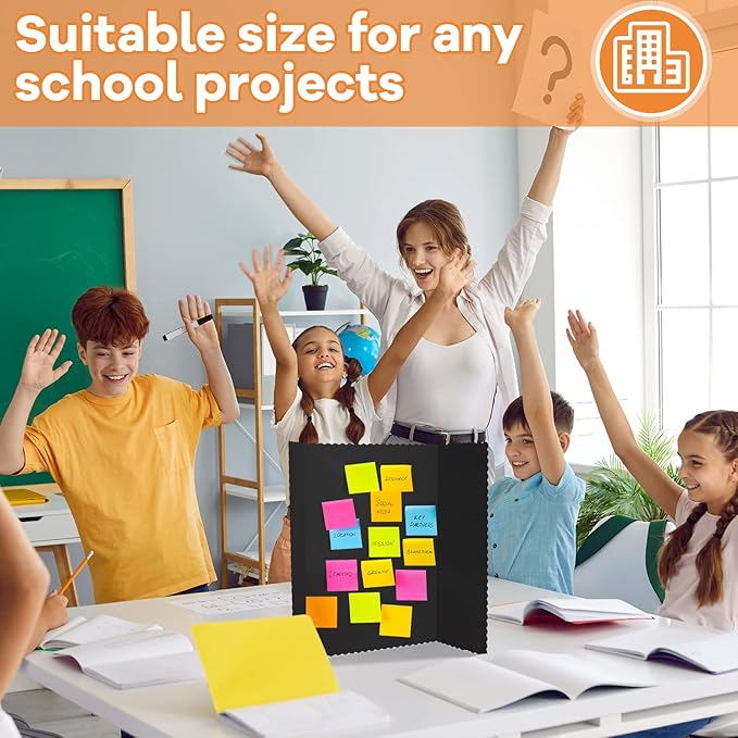 Henoyso 12 Pcs 14 x 22 Inch Black Trifold Poster Board Large Tri Fold Presentation White Display Board Foldable Paperboard for Science Fair School Business Project Exhibition