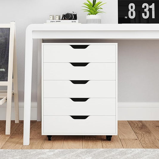 Giantex 5-Drawer Mobile Storage Cabinet with Wheels - Rolling Lateral Filing Under Desk Chest of Drawers, 19.5" x 16" x 25.5" Office Cabinet for Living Room, Study
