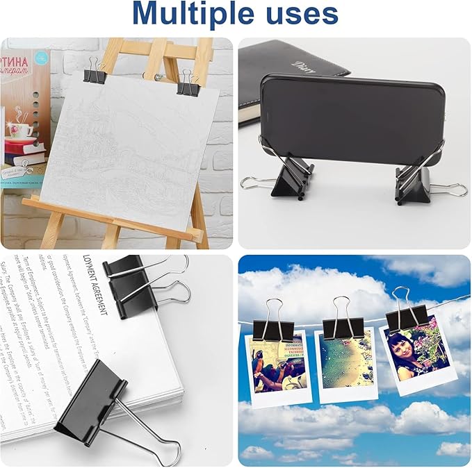 60 Pack Large Binder Clips 1.6 Inch, Binder Clips Large Size,Big Paper Clamps Clips, Clips for Paperwork, for Office and Home Supplies School, Black