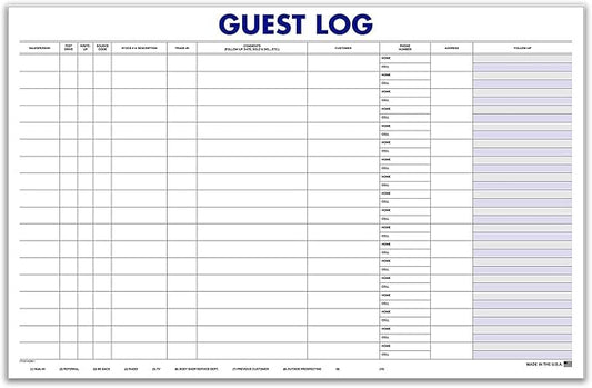 Guest Log Book for Automotive Dealerships – Customer Sign-in Tracking Log – 17" × 11" Visitor Registration Book – 100-Sheet Pad for Auto Service Centers, Repair Shops, Lead Management - 1 Pad