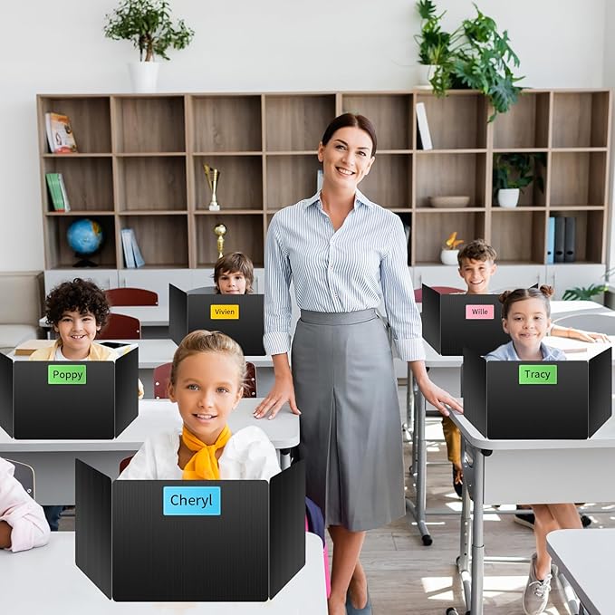 18 Pack Black Desk Dividers for Students, Privacy Shields Folder for Students, Durable & Waterproof Plastic Study Board, Classroom Teacher Supplies Test Divider, Includes Extra Labels