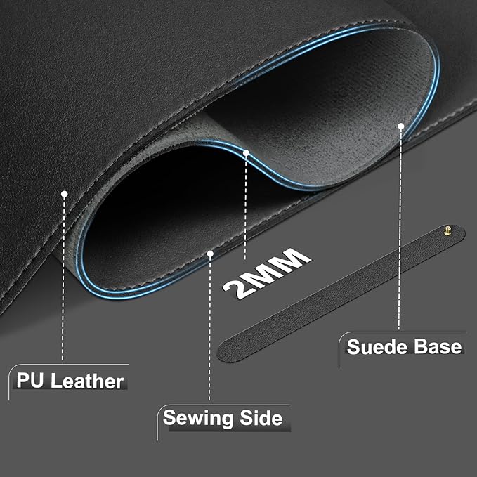 Leather Desk Pad Protector, 39.4'' X 17'' Large Mouse Pad, Office Desk Mat, Non-Slip PU Leather & Suede Base Desk Blotter, Laptop Desk Pad, Desktop Mat for Office Home, Black