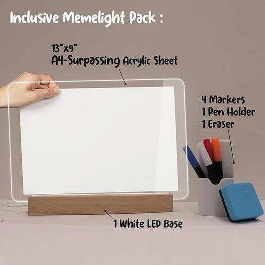 Dry Erase Calendar with Light, 13x9, USB-Powered Light Up Whiteboard, Includes 4 Markers & Eraser, Monthly Planner, Productivity Tracker, Home & Office Calendar