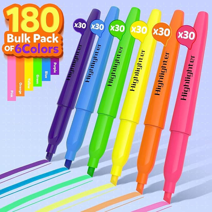ZERDROFY 180 Count Highlighters Assorted Colors Bulk (180 Count)