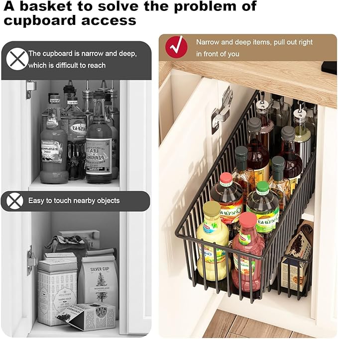 TrailBlaze Heavy Duty Pull Out Wire Storage Baskets for Kitchen Cabinets – Carbon Steel Slide-Out Drawers – Undershelf Pantry & Bathroom Organizer – Easy Install
