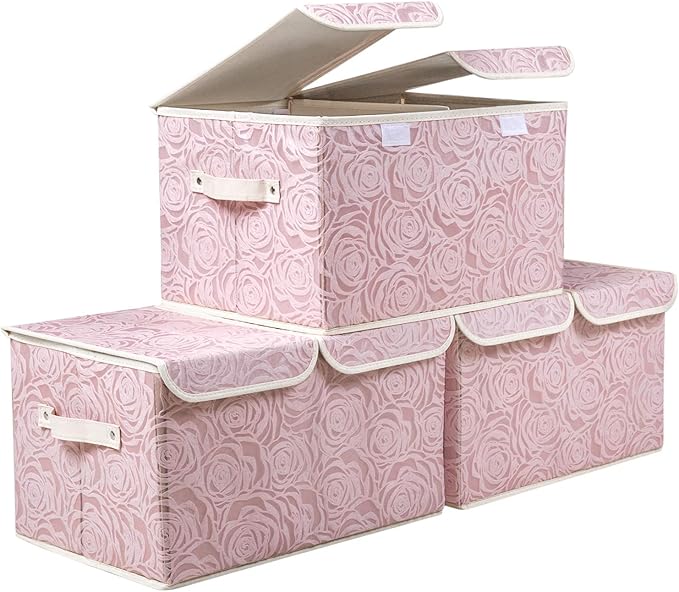 PRANDOM Large Stackable Storage Bins with Lids Fabric Decorative Storage... (1..