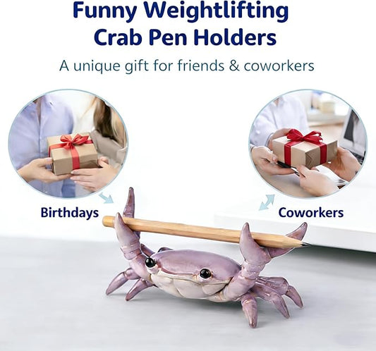 Desk Crab Pen Holder, Cute Weightlifting Crab Pencil Holder for Desk, Funny & Creative Desktop Organizer for Office, Home, School Supplies (Red+Red)