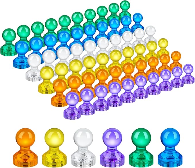 60PCS Colorful Strong Magnetic Push Pin Magnets, 6 Assorted Color for Office, Classroom, Kitchen Home and School, Map Magnets, Whiteboard Magnet
