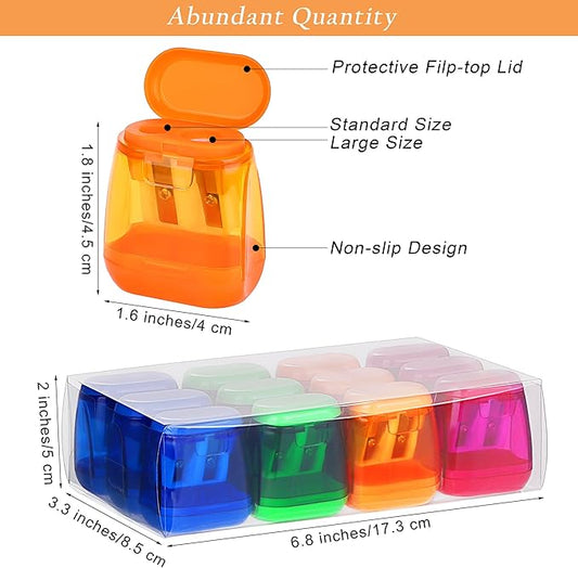 Aodaer 48 Pieces Manual Pencil Sharpeners Dual Hole Compact Sharpener with Lid for Pencil Sharpener in Office, Home Mixed 4 Colors