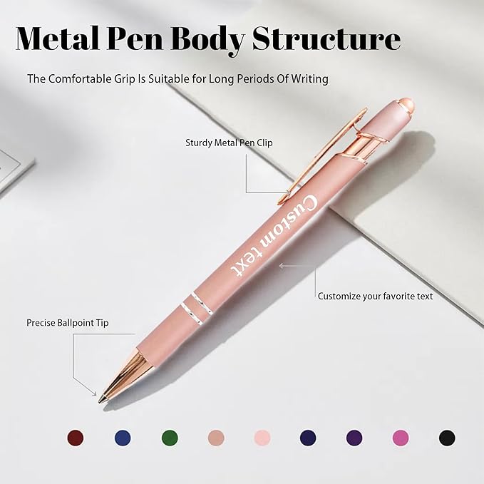 CRME Bulk Custom Pens Personalized Customized Engraved Writing Pen with Name Logo Soft Grip Ball Point Pen for Men Women Smooth Writing Black Ink for Business School Office Green