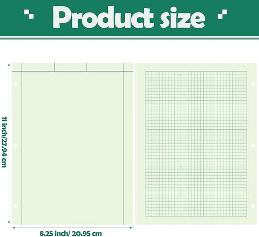Seajan 2 Pcs Engineering Paper Notebook Engineering Computation Pad 8.5 x 11 Inches Engineer Graph Paper Notepad, 5 Squares Per Inch 3 Hole Punched Computation Pad, 100 Sheets/pack (Green)