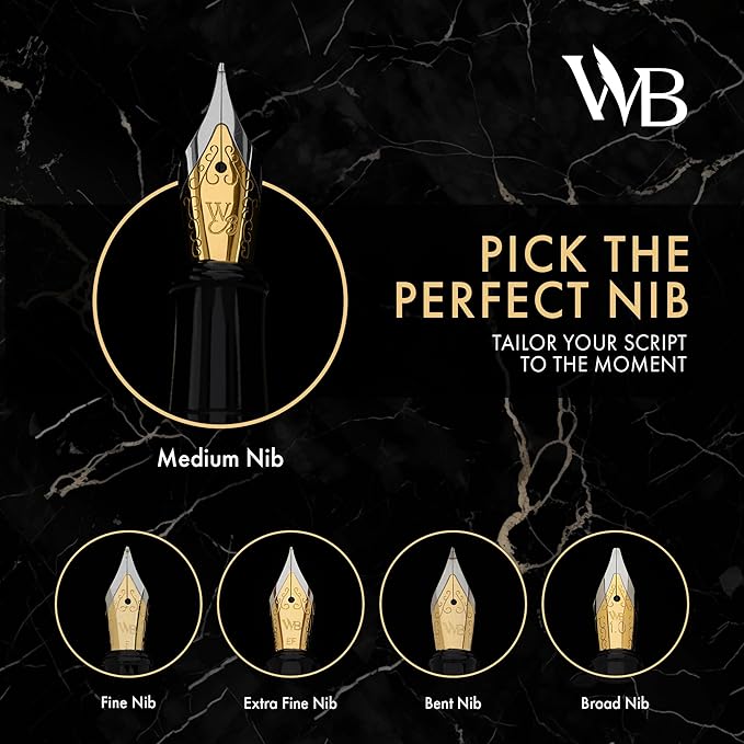 Wordsworth & Black Fountain Pen Kit, 18K Medium Gold Nib, Includes 24 Ink Cartridges, Ink Refill Converter and Gift Box, Gold Finish, Calligraphy, [Golden Brown]