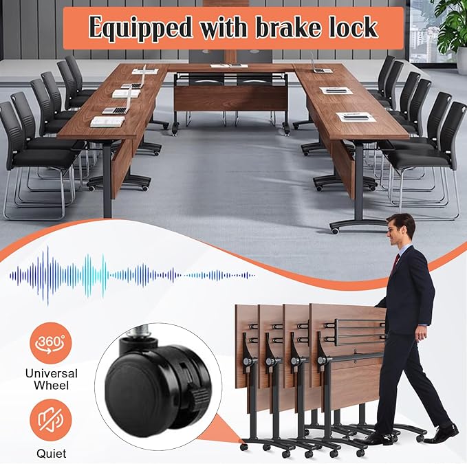 Conference Table,55.1''Folding Conference Room Table for 4-12 People,Mobile Flip Top MeetingTraining Table with Different Coulor and Styles for Offices, Classrooms,Meeting Room (2, D)