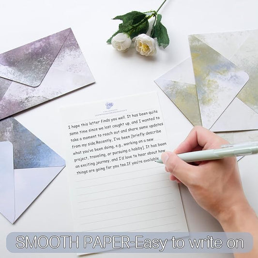 Tuhangcc Stationary Paper Set Minimalism- Hand Blended Colors,12 Envelopes (4x6 in) & 24 Lined Paper for Wedding Love Letters, Invitations, Anniversaries (Champagne Gold)