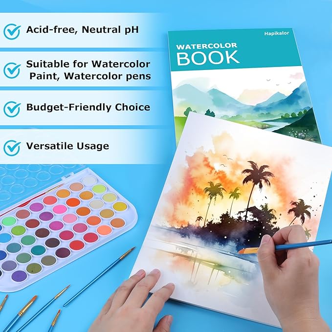 Hapikalor 2-Pack 9"x12"Watercolor Paper Pad, Bulk School Supplies for Kids, Teacher Classroom Must Have, Art Watercolor Paper, Arts & Crafts, Watercolor Pad for Finger Paint, Watercolor Pens, Teal