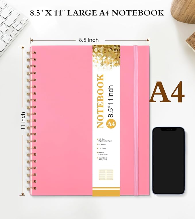 UEBZFOCS Spiral Notebook Journal — 8.5×11 in (A4), Pink