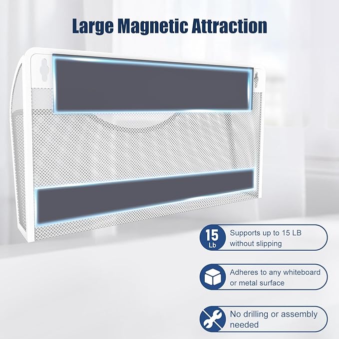 LQPAFZ Magnetic File Holder 1 Pockets File Folder Organizer, Office Hanging Magazine Rack for File Cabinets, Magnetic Paper Holder, No Drilling Mail Organizer for Refrigerator, Office