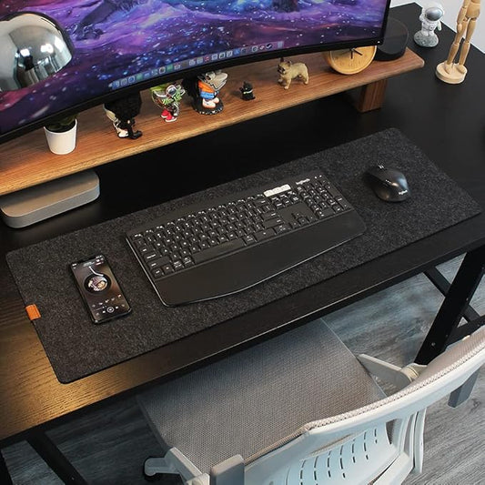 Bright Stone Felt Desk Mat,Non-Slip Mouse Pad, 35.4"x15.7" Office Supplies Desk Protector, Desk Accessories for Home and Office (Black)