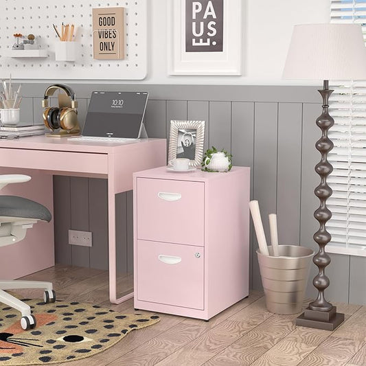 SteeLoong 2 Drawer File Cabinet with Lock,Pink Metal Office Drawers Filing Cabinets for Home Office, Two Drawer Under Desk File Cabinet for Hanging Letter,Easy Assemble | with Lock, Office Drawers, Filing Cabinets, Two Drawer, Under Desk, for Hanging L...