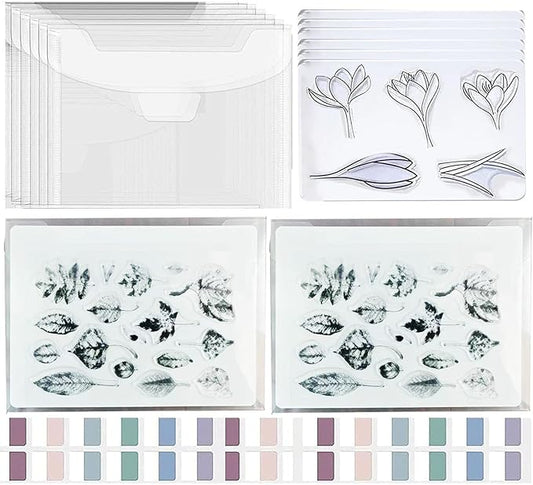 BROTOSPAC 24 PCS Clear Stamps Storage Panels,Resealable Die Cut Storage Bag, White Plastic Stamps Organizer Panels, Clear Stamp Organizer Set for Die Cutting and Decorative (24)