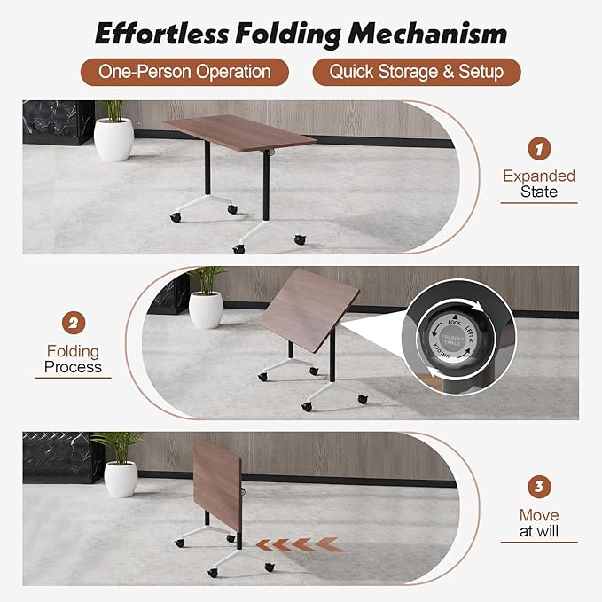 Goakwwuz Conference Room Table, Folding Conference Tables,Thicken Grey Tabletop,Flip Top Wooden Seminar Meeting Room Table for Conference Room Offices (10, Walnut, 55.1”)
