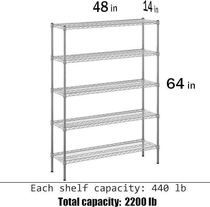 Regal Altair 14" Deep x 48" Wide x 64" Height Wire Shelving Kit | 5-Tier | NSF Commercial Storage Rack Unit