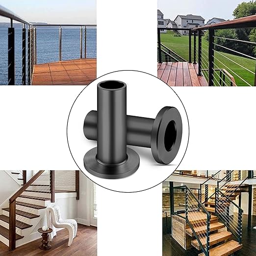 CKE 100 Pack T316 Stainless Steel Black Protector Sleeves for 1/8" 5/32" or 3/16" Cable Deck Stair Railing Kit System, Black Cable Railing Protective Sleeves for Wood Posts, DIY Balustrade, CR01-3/16